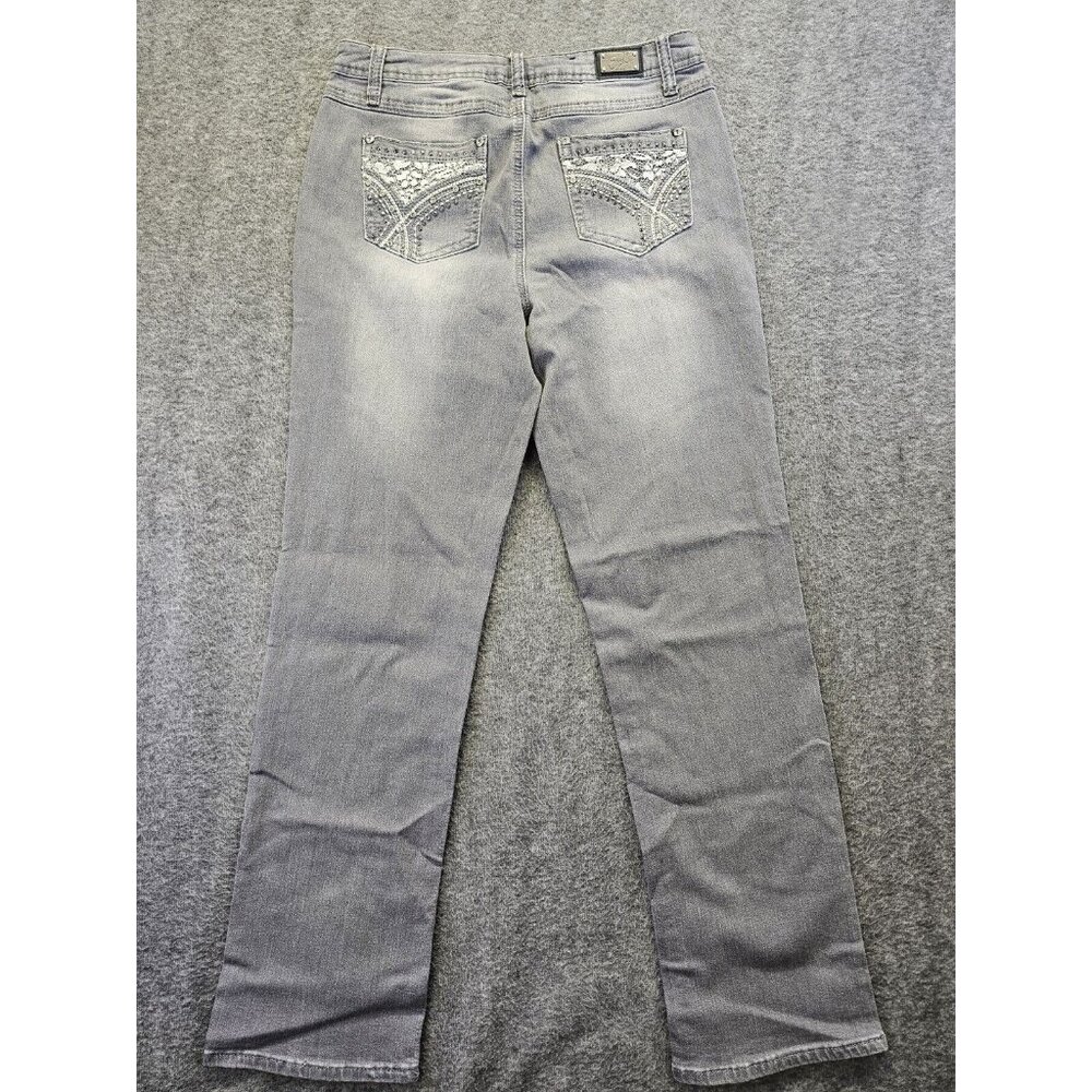 Earl Jeans Womens Size 10 Gray Embellished Studded Straight Leg Jeans